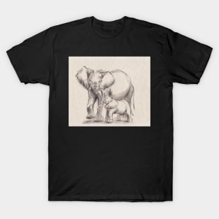 Unconditional Love - Mama & baby elephant ink wash painting T-Shirt